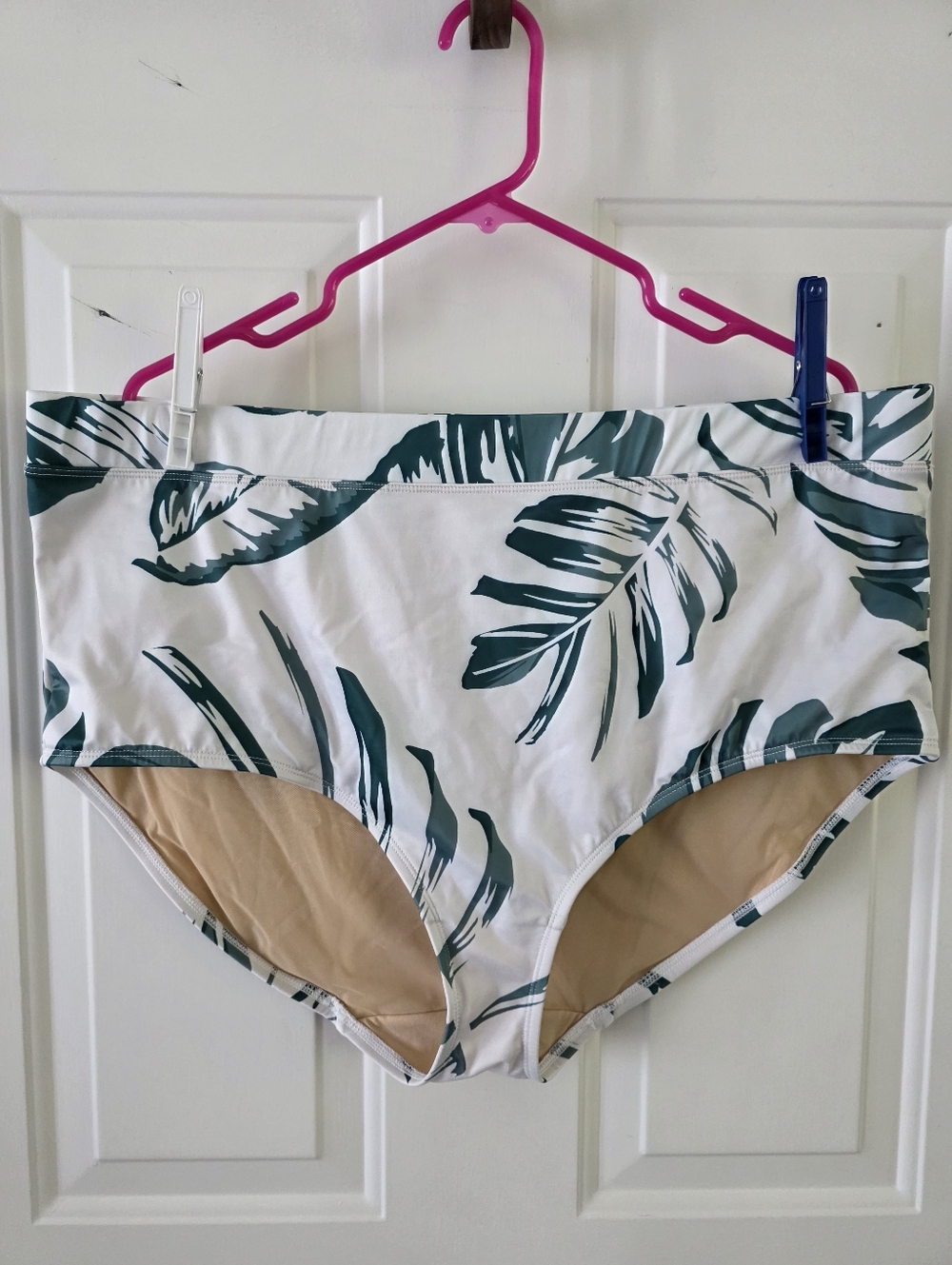 Cacique Mid Waist Tropical Leaf Bikini Bottoms - Green on White